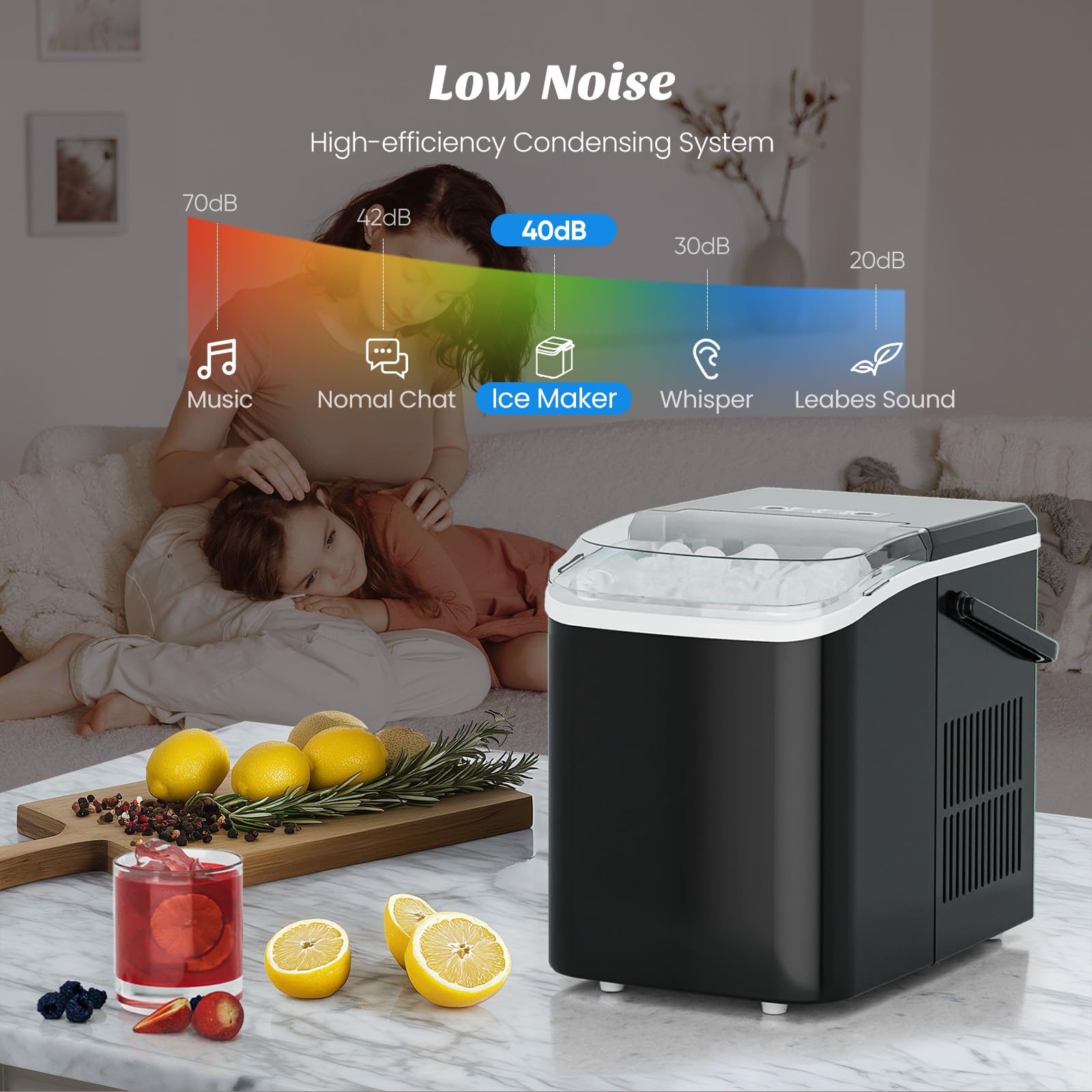 Sweetcrispy Countertop Ice Maker with Handle, 26lbs/24H Portable Ice Machine, 9 Bullet Ice Cubes Ready in 6 Mins, Self-Cleaning, Quiet Compact Ice Maker for Home, Kitchen, RV, Camping, Black 🍁 All In One Marketplace Canada