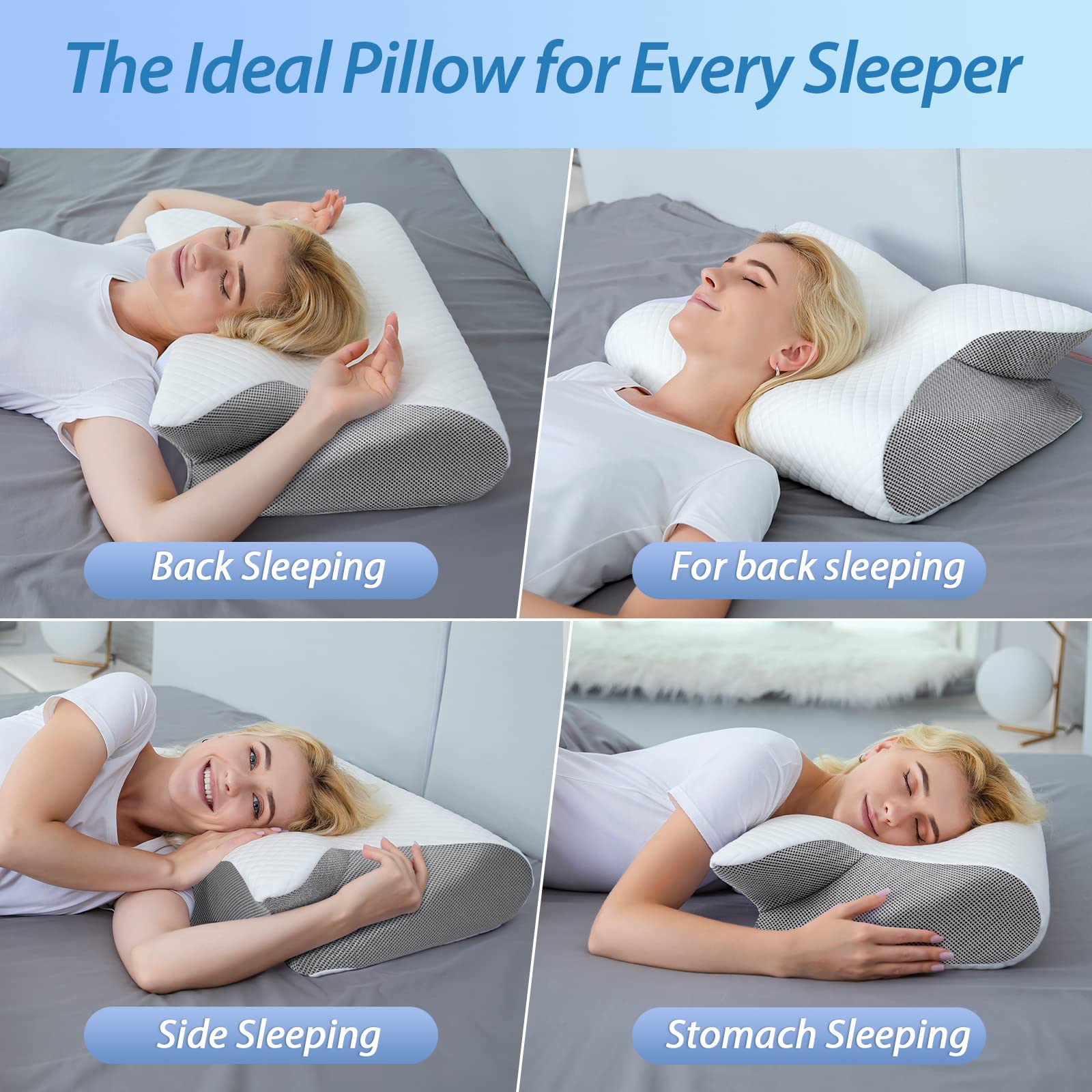 HOMCA Memory Foam Pillow, 2 in 1 Cervical Pillow for Neck Pain Relief, Ergonomic Neck Support Pillows for Side Back Stomach Sleepers with Breathable Pillowcase (Gray) 🍁 All In One Marketplace Canada