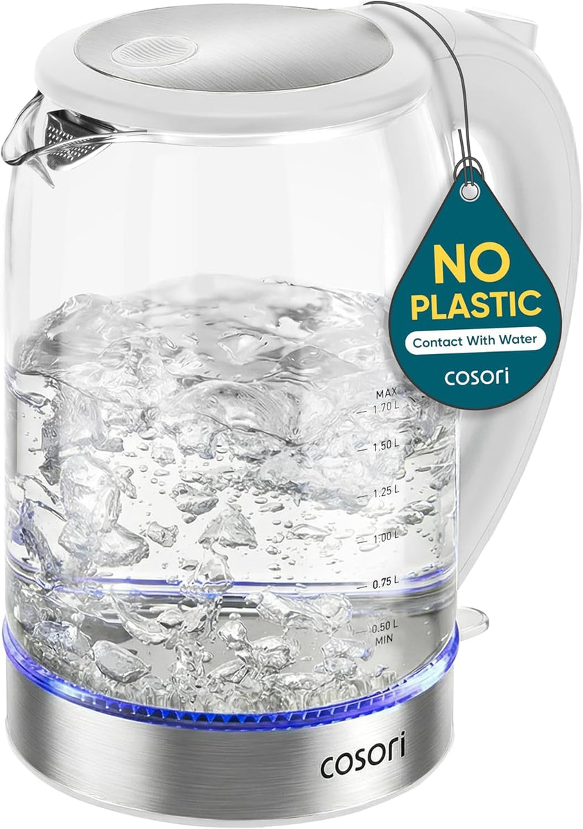 Cosori Glass Electric Kettle 1500W, Plastic-Free, 1.7L, Cordless, White 🍁 All In One Marketplace Canada