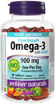 Webber Naturals Omega-3 with CoQ10, 80 Clear Enteric No Fishy Aftertaste Softgels, Supports Cardiovascular Health and Brain Function 🍁 All In One Marketplace Canada