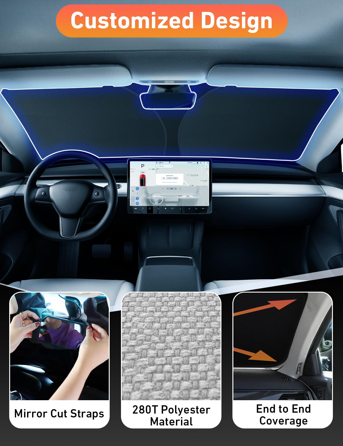 EcoNour Tesla Windshield Sunshade | 240T Polyester Shield for Model 3/Y | Superior UV & Heat Protection 🍁 All In One Marketplace Canada
