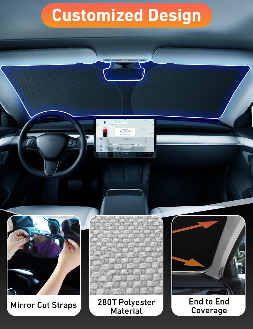 EcoNour Tesla Windshield Sunshade | 240T Polyester Shield for Model 3/Y | Superior UV & Heat Protection 🍁 All In One Marketplace Canada
