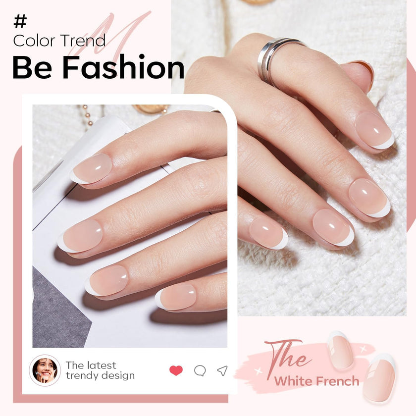 Modelones French Tip Press On Nails, Short Oval Fake Nails Press Ons with Nail Glue, Adhesive Tabs, Nail File, Prep Pad, Manicure Stick, 32Pcs 16 Sizes, Nude, Valentines 🍁 All In One Marketplace Canada