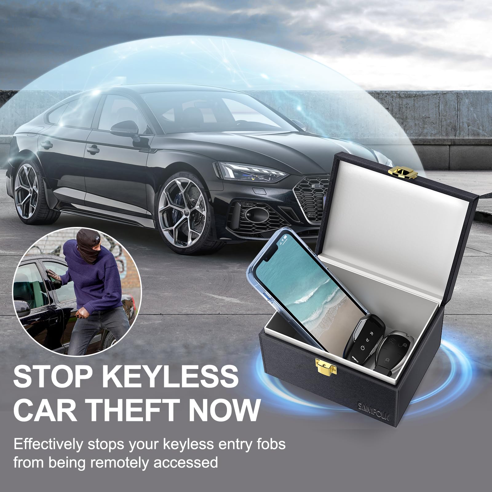 Samfolk Faraday Box with 2 Faraday Bags, Faraday Box for Car Keys, RFID Key Fob Protector Anti-Theft Key Fob Box, Anti-Theft Cages for Car Keys, Phone and Credit Card 🍁 All In One Marketplace Canada