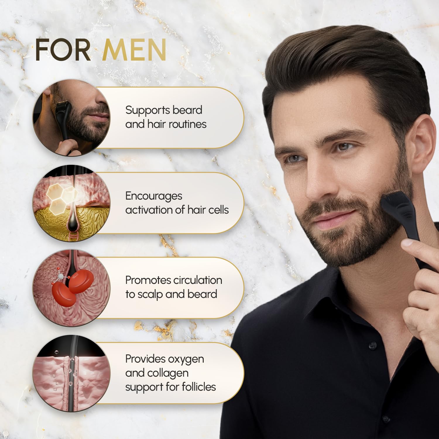 DermTech Derma Microneedling Roller - 0.5mm Titanium Needles - Designed in Canada - 540 Needles - For Men and Women - Beard Roller Face Roller (Matte Black) 🍁 All In One Marketplace Canada