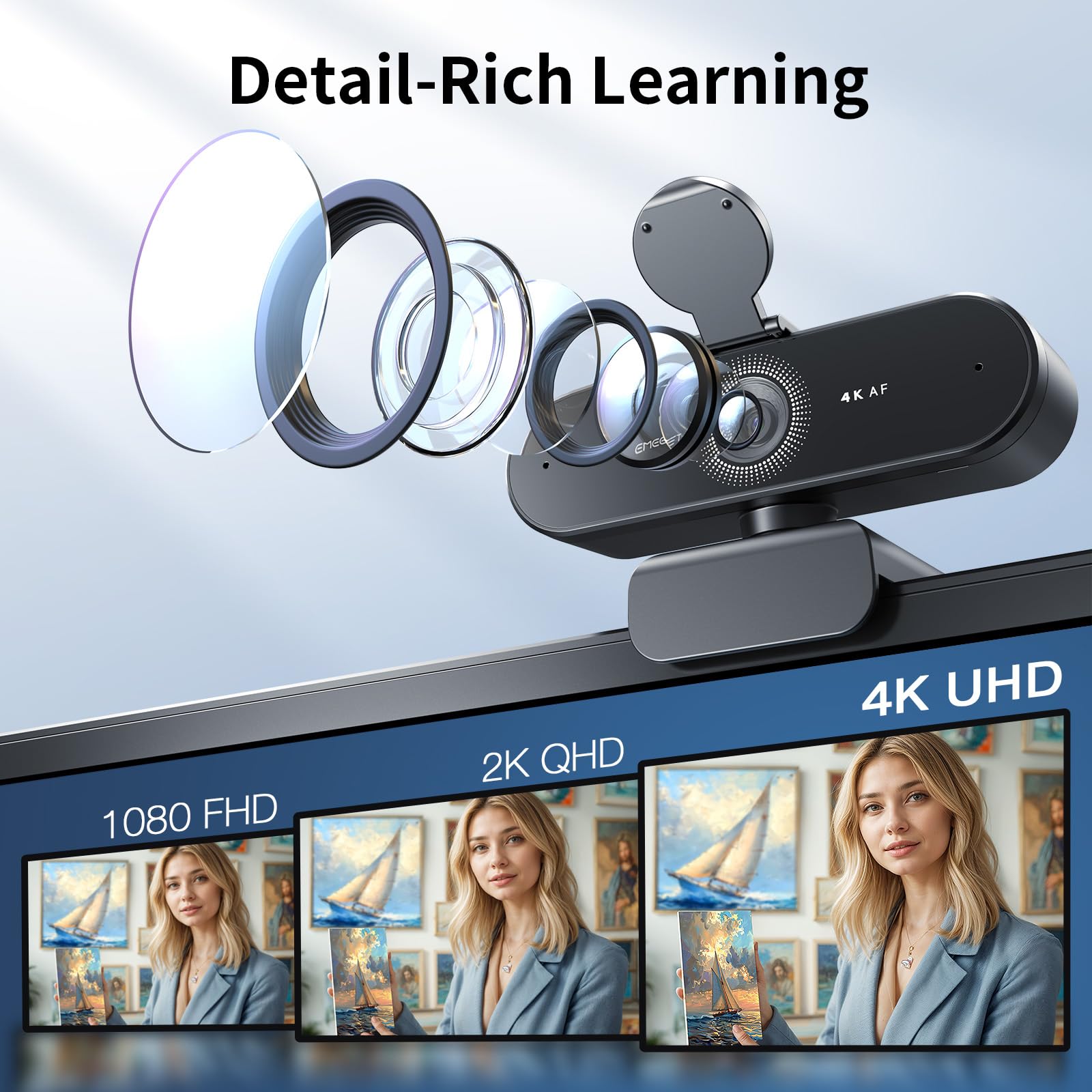 EMEET NOVA 4K Webcam for PC - Computer Camera PDAF Autofocus, 2 Mics, 73° FOV, Auto Light Correction, USB Plug & Play Web Cam, Privacy Cover, Ideal for Home Office, Streaming, Business & Video Calls 🍁 All In One Marketplace Canada