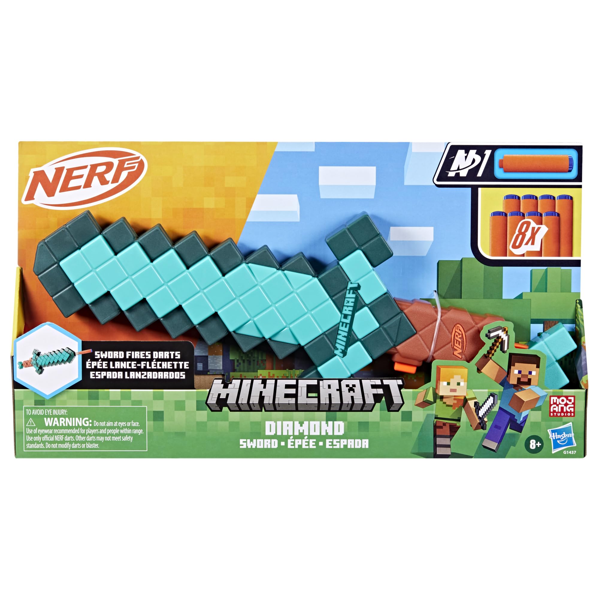 Nerf Minecraft Sword Dart Blaster, Pull Back Priming, Foam Edge, 8 Nerf N1 Darts, Ages 8+ 🍁 All In One Marketplace Canada