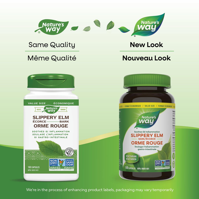 Nature’s Way Slippery Elm Bark – Traditionally Used to Soothe GI Tract Inflammation – Vegetarian, Non-GMO– 180 Capsules 🍁 All In One Marketplace Canada