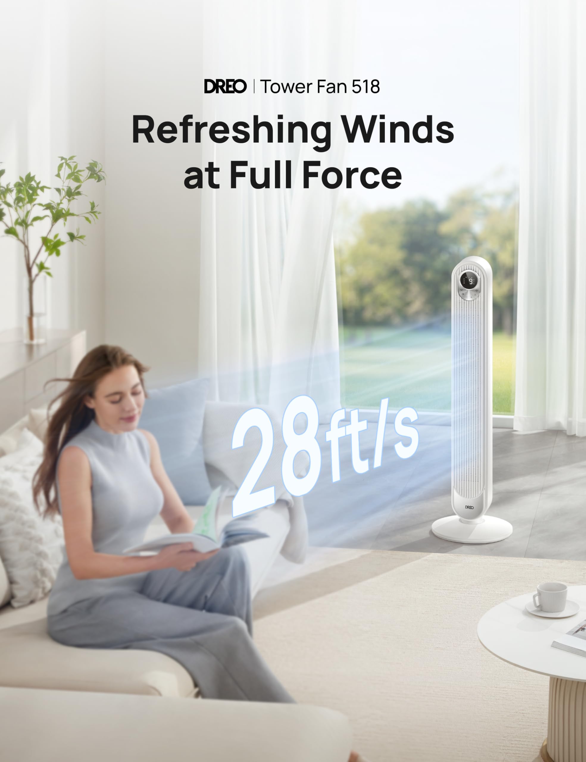 DREO Tower Fan 42 Inch, Cruiser Pro T1 Quiet Oscillating Bladeless Fan with Remote, 6 Speeds, 4 Modes, LED Display, 12H Timer, White Floor Standing Fan Powerful for Indoor Home Bedroom Office Room 🍁 All In One Marketplace Canada