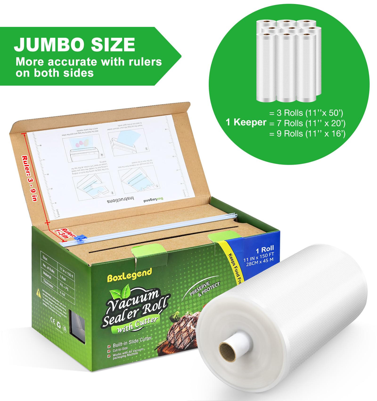 11’’ x 150’ Vacuum Sealer Roll Keeper with Cutter, Vacuum Sealer Bags for Food, Food Saver Bags Rolls, BPA Free, Commercial Grade, Great for Storage, Meal prep and Sous Vide 🍁 All In One Marketplace Canada
