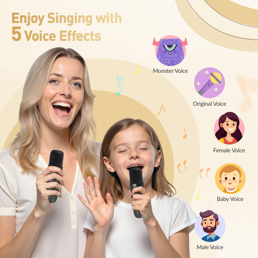 Mini Karaoke Machine, Portable Bluetooth Karaoke Speaker with 2 Wireless Microphones and Party Lights for Kids and Adults, Birthday Gifts for Girls Boys Family Home Party 🍁 All In One Marketplace Canada