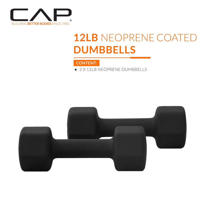CAP Barbell Neoprene Dumbbell Weights, 12 lb Pair, Black 🍁 All In One Marketplace Canada