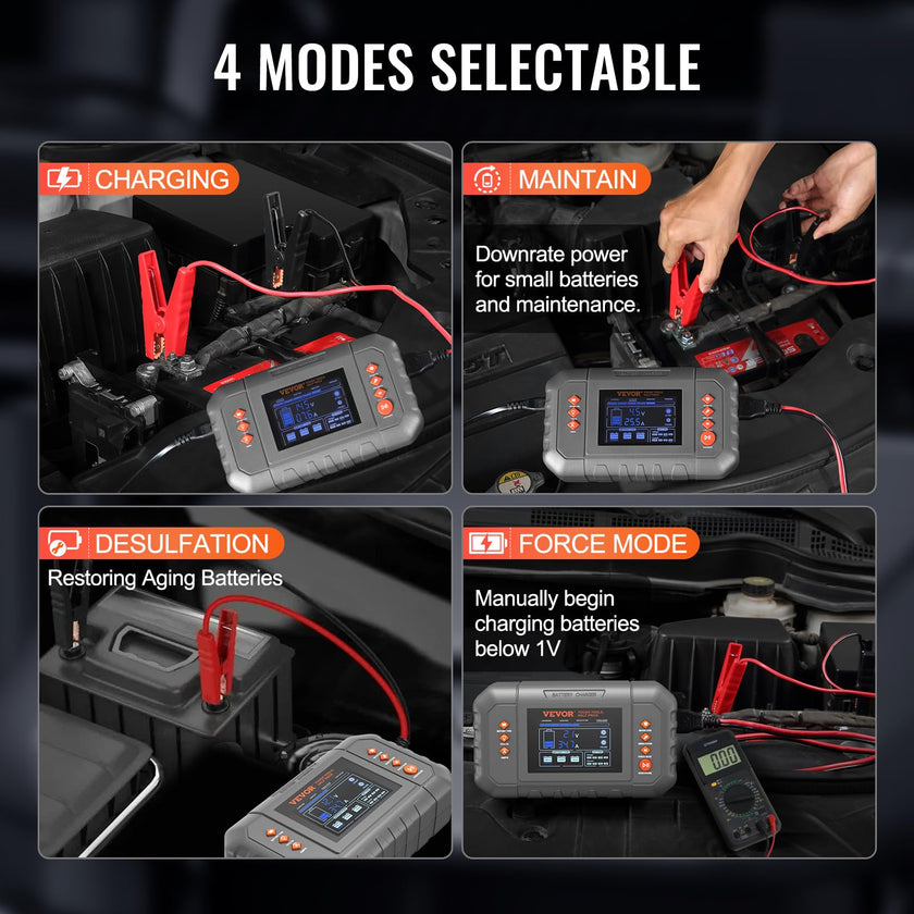 VEVOR Smart Battery Charger, 35-Amp, Lithium LiFePO4 Lead-Acid (AGM/Gel/SLA) Car Battery Charger with LCD Display, Trickle Charger Maintainer Desulfator for Boat Motorcycle Lawn Mower Deep Cycle 🍁 All In One Marketplace Canada