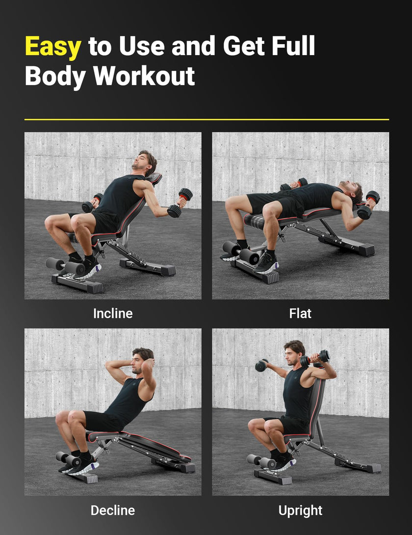 Yoleo Adjustable Weight Bench, 660LB Foldable Workout Bench with Extended Head/Neck Protection/Spine Support for Bench Press, Fast Folding Incline Decline Flat Bench 🍁 All In One Marketplace Canada