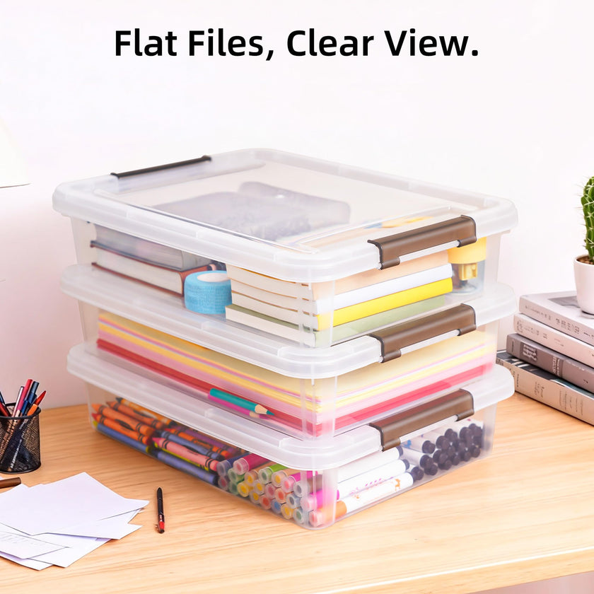 Citylife 3 PCS Plastic Storage Bins with Latching Lids Clear File Box Portable Storage Containers for Organizing A4 Paper, Document, Scrapbook, 14.65