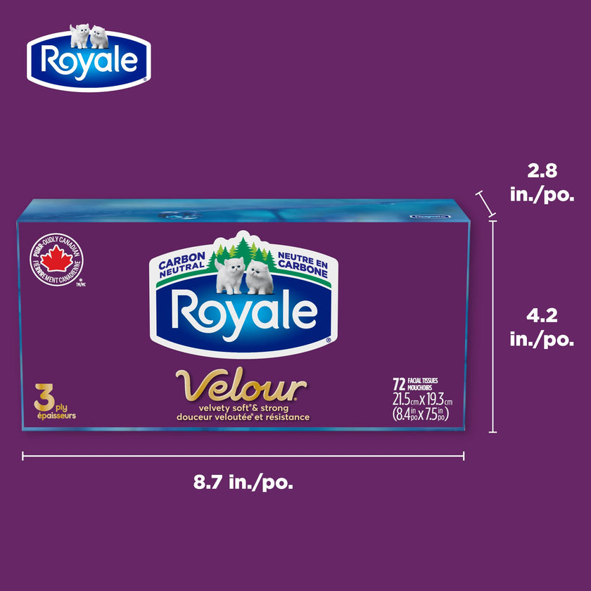Royale Velour 3 Ply Facial Tissue, 24 Tissue Boxes, 72 Tissues per Box 🍁 All In One Marketplace Canada