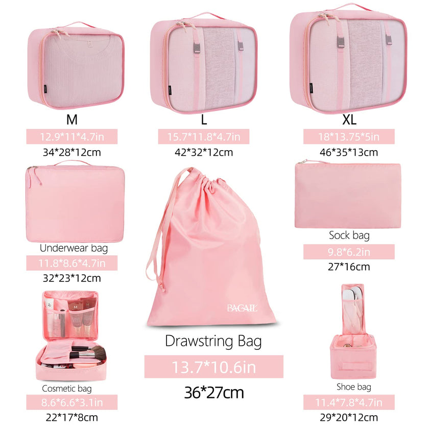 BAGAIL 8 Set Packing Cubes, Lightweight Travel Luggage Organizers with Shoe Bag, Toiletry Bag & Laundry Bag (Blush Pink) 🍁 All In One Marketplace Canada