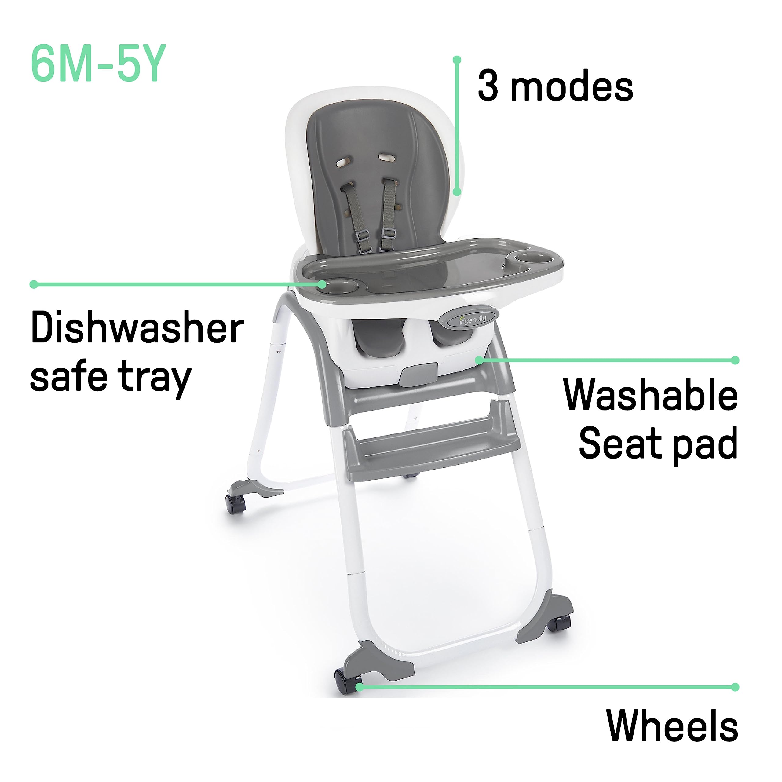 Ingenuity SmartClean Trio Elite 3-in-1 Convertible Baby High Chair, Toddler Chair, and Dining Booster Seat-Slate 🍁 All In One Marketplace Canada
