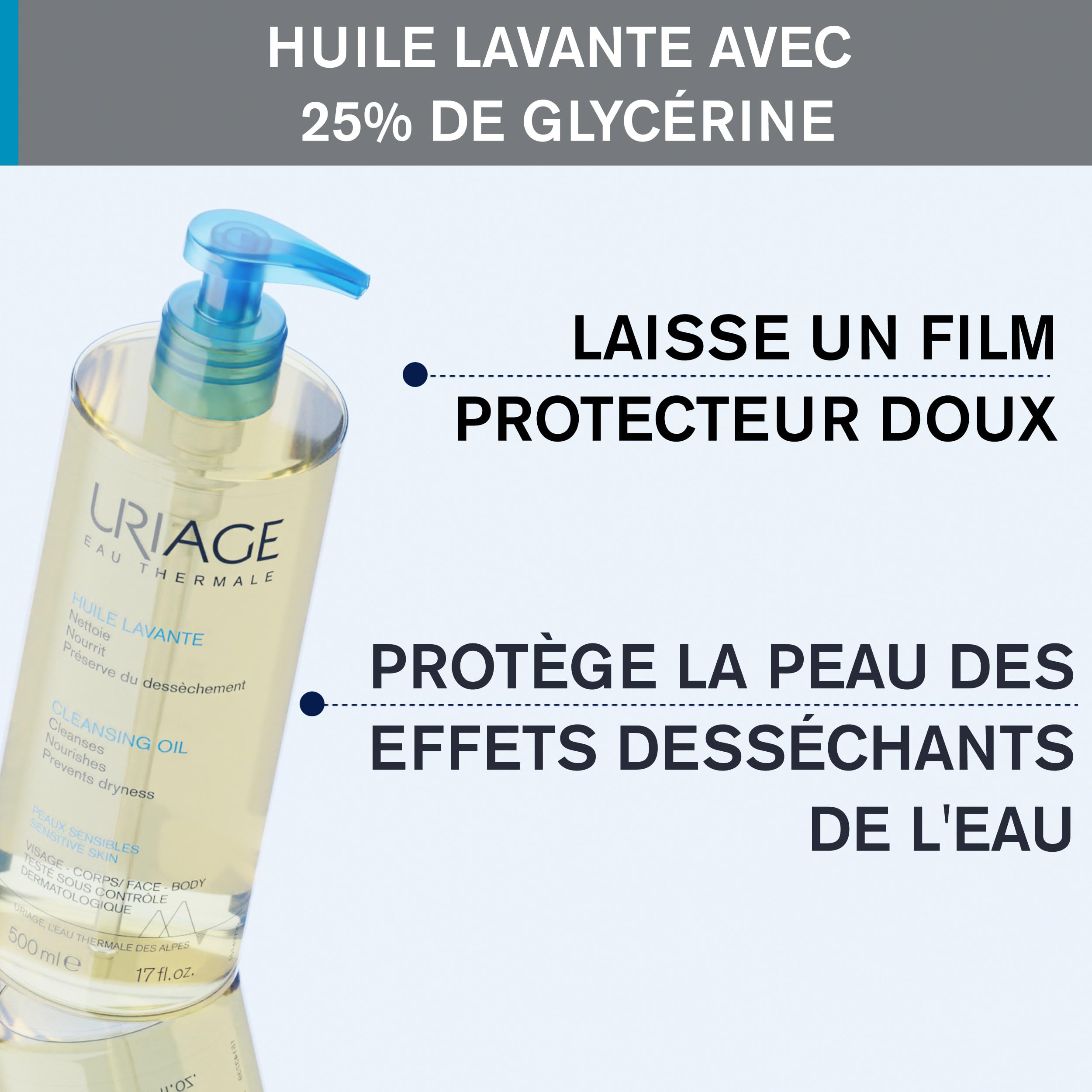 Uriage Cleansing Soothing Oil - Face & Body Daily Cleanser & Shower Oil With Glycerin & Ceramides - Whole Family Format, Babies, Children & Adults - Sensitive Skin - Soap-Free, Fragrance-Free - 500ml 🍁 All In One Marketplace Canada
