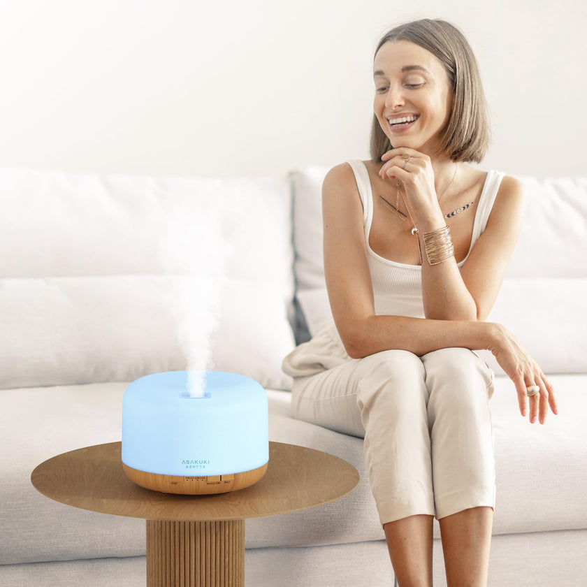 ASAKUKI 500ml Essential Oil Diffuser, 5 in 1 Premium Ultrasonic Aromatherapy Fragrant Oil Vaporizer Humidifier with Remote Control, 3 Timer and Auto-Off Safety Switch, 7 LED Light Colors 🍁 All In One Marketplace Canada