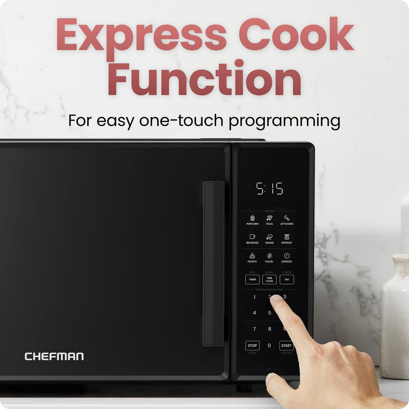 Chefman Countertop Microwave Oven 1.1 Cu. Ft., 1000 Watts with 10 Power Levels, 6 Cooking Presets with One-Touch Express Cook, Eco Mode, Child Safety Lock, & Mute Button - Black 🍁 All In One Marketplace Canada