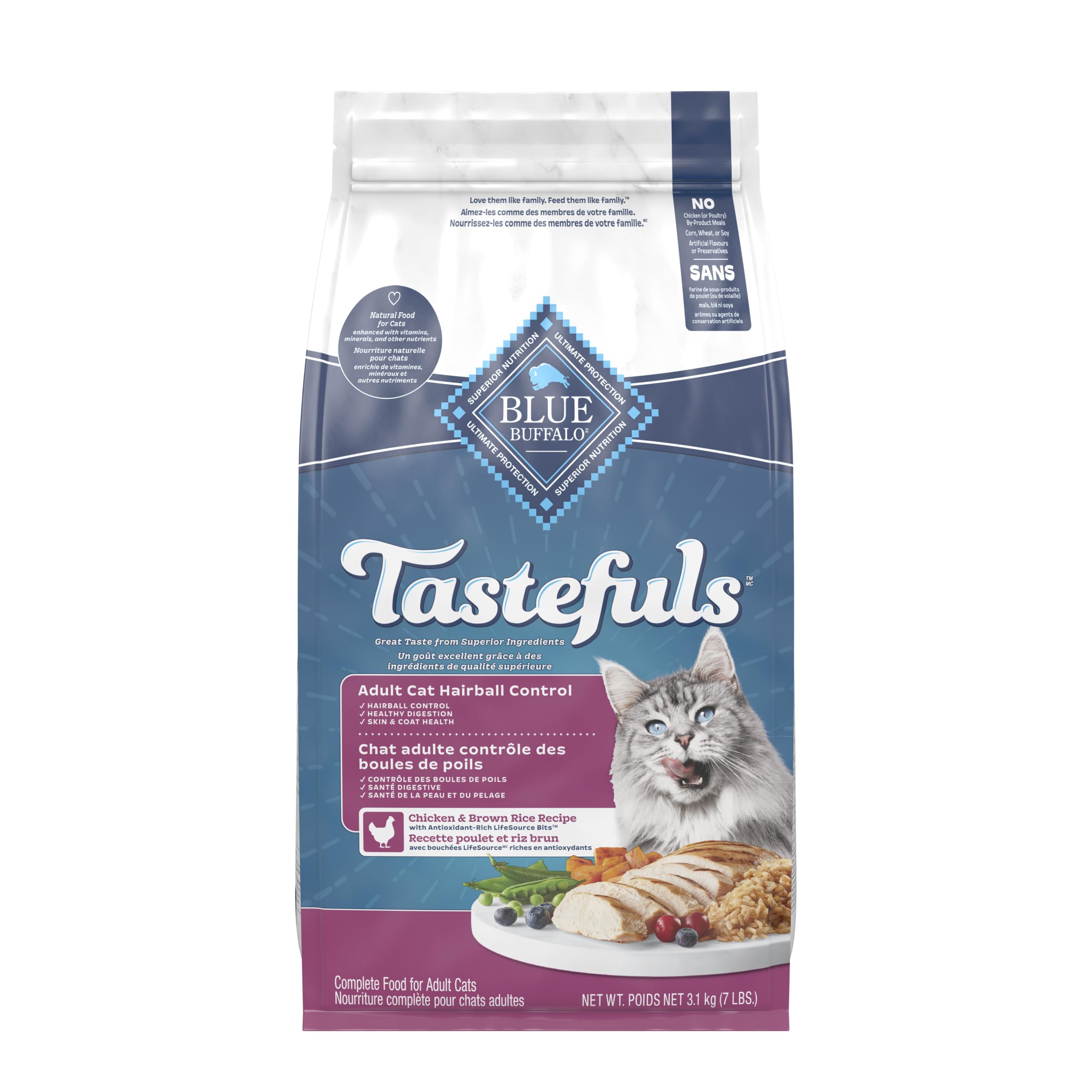 Blue Buffalo Tastefuls Chicken & Brown Rice Recipe Adult Dry Cat Food Hairball Control, Real Chicken First, Deliciously Healthy Natural Cat Food, Supports Digestive Care and Coat Health, 3.1kg Bag 🍁 All In One Marketplace Canada
