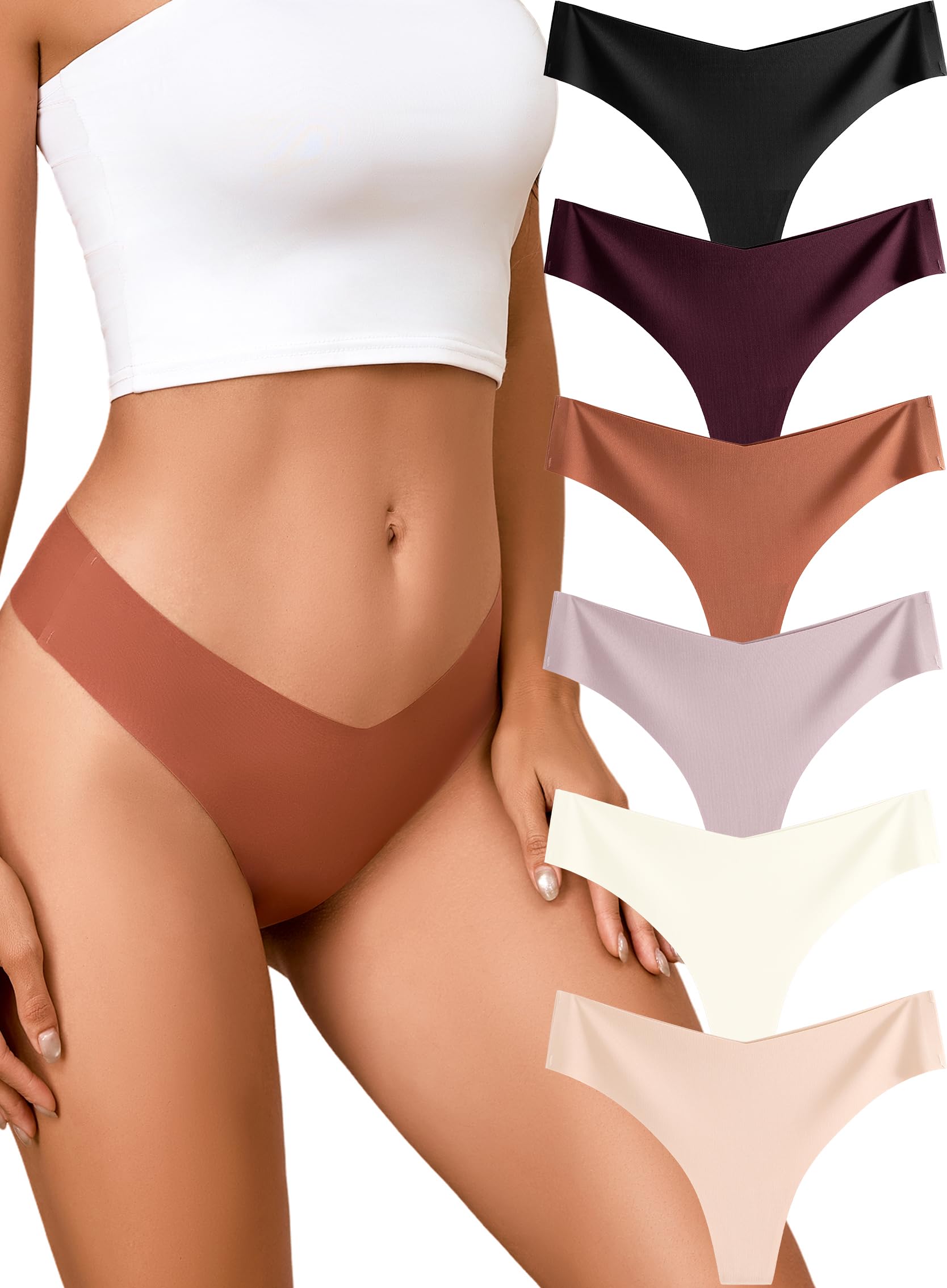 Underwear Womens Seamless Underwear Thongs for Women Sexy No Show V-Waisted Ladies Tangas Panties 6 Pack 🍁 All In One Marketplace Canada