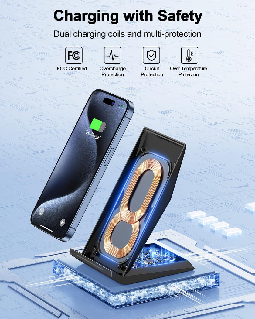 NANAMI Wireless Charger,15W Max Fast Wireless Charging Stand for iPhone 17 16 15 14 13 12 11 Pro Max XS 8,Phone Charger Station for Samsung Galaxy S26 S25 S24 S23 S22 Ultra S21 S20 S10,Pixel 9 8 7 6 5 🍁 All In One Marketplace Canada