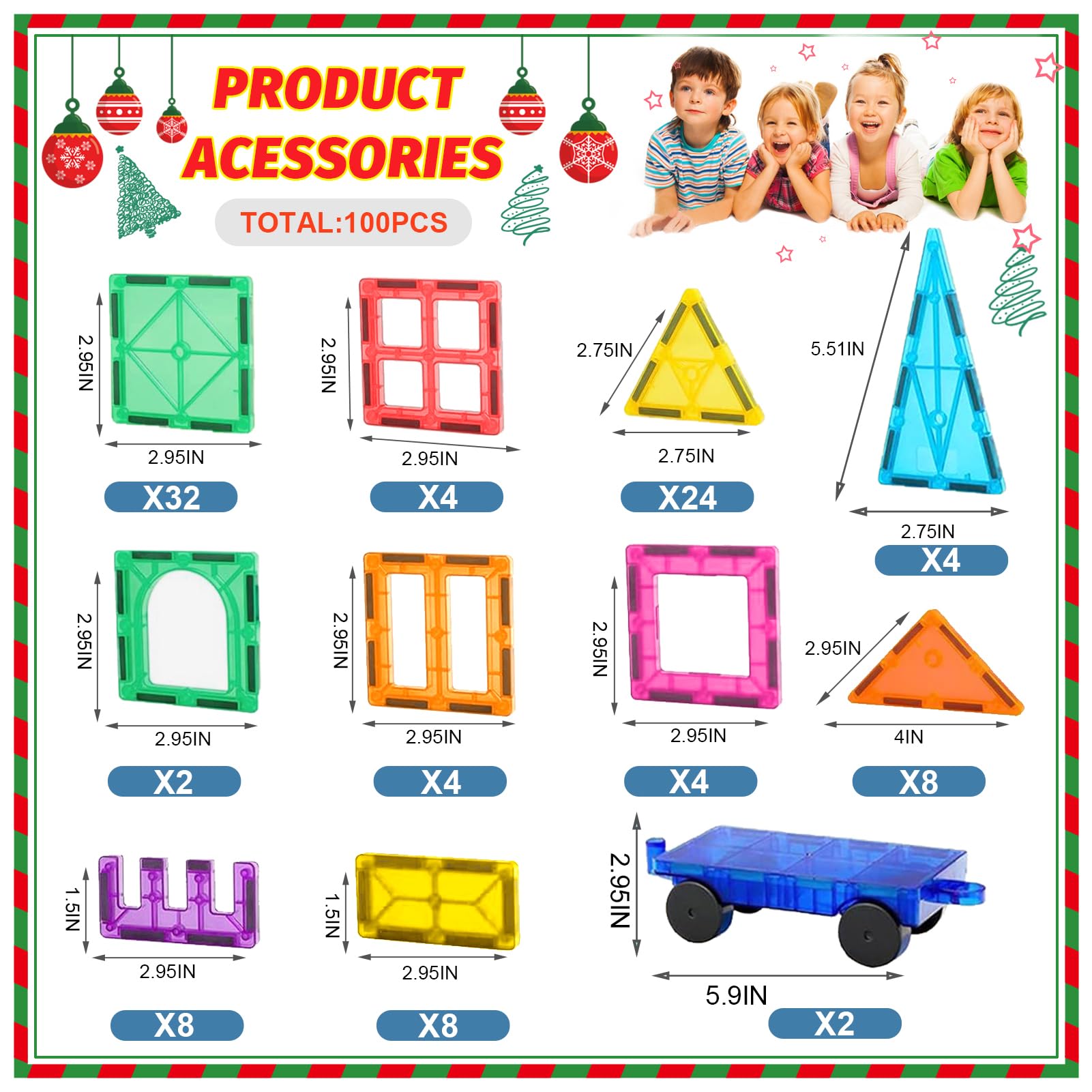 100PCS Magnetic Tiles Magnetic Blocks for Kids 3-5 6-8 8-10 Construction STEM Learning Resources Magnet Building Blocks Toddler Toys Christmas Birthday Gifts Toys for 3 4 5 6 7 8+ Year Old Boys Girls 🍁 All In One Marketplace Canada