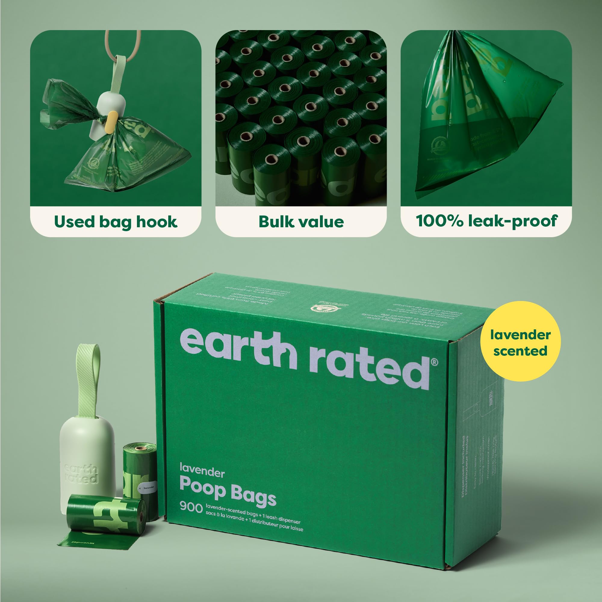 Earth Rated Dog Poop Bag Holder, Durable and Guaranteed Leakproof, Lavender Scented, 1 Dispenser and 900 Bags 🍁 All In One Marketplace Canada