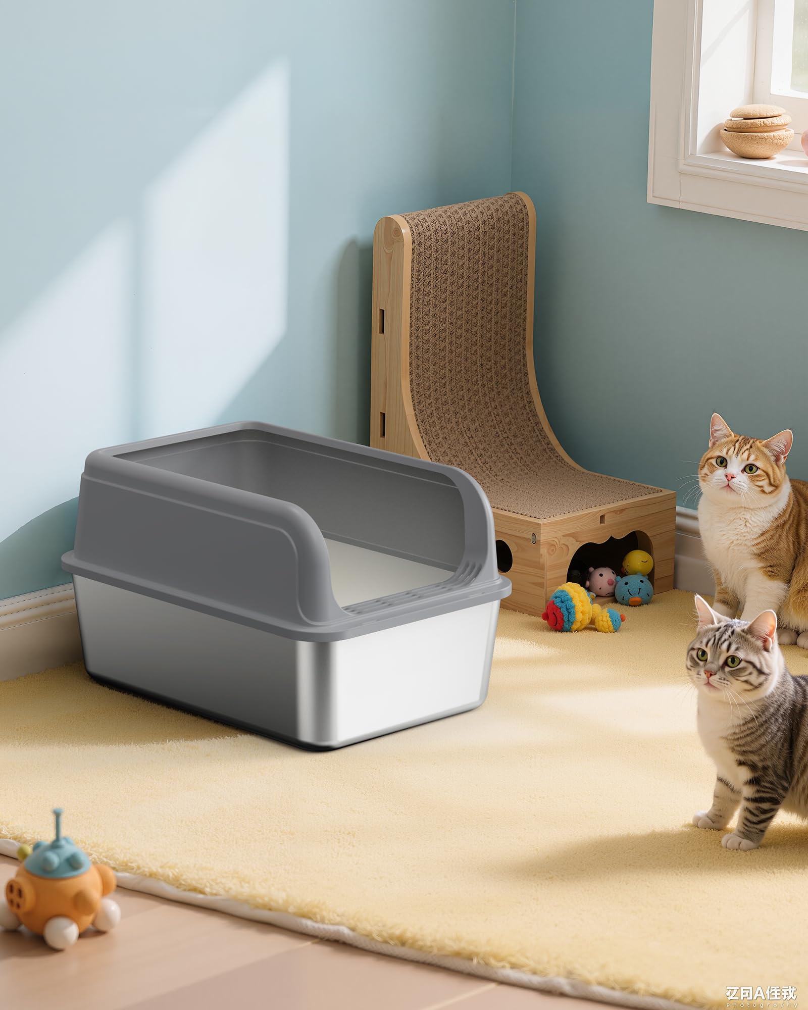 Powools Stainless Steel Cat Litter Box for Kittens, Metal Kitty Litter Box with Scoop, Anti-Leakage Top Entry, Non-Sticky, Easy to Clean, Grey, M (1 Pack) 🍁 All In One Marketplace Canada