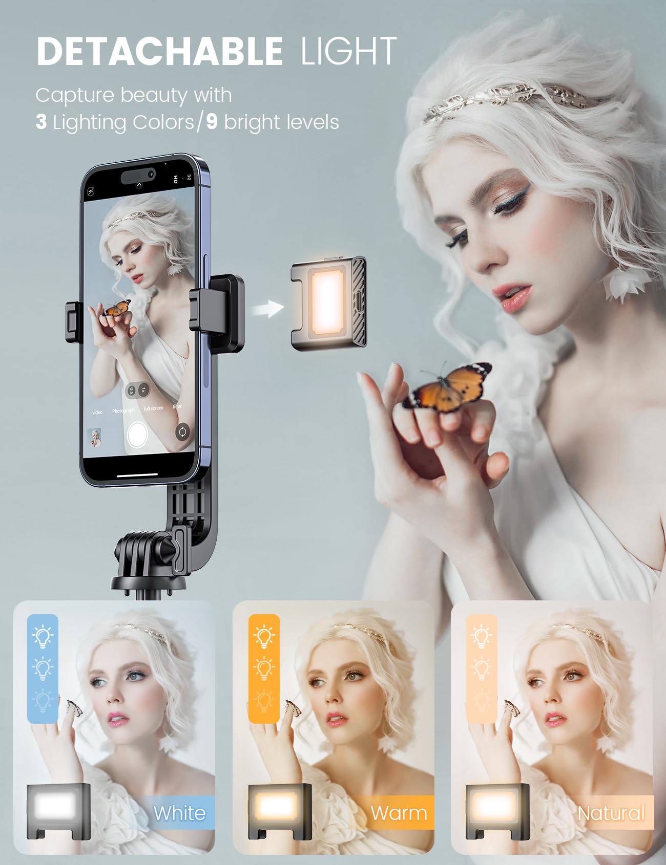 ANXRE Selfie Stick Tripod with Fill Light and Stable Base, Extendable Phone Tripod with Detachable Wireless Remote, 50