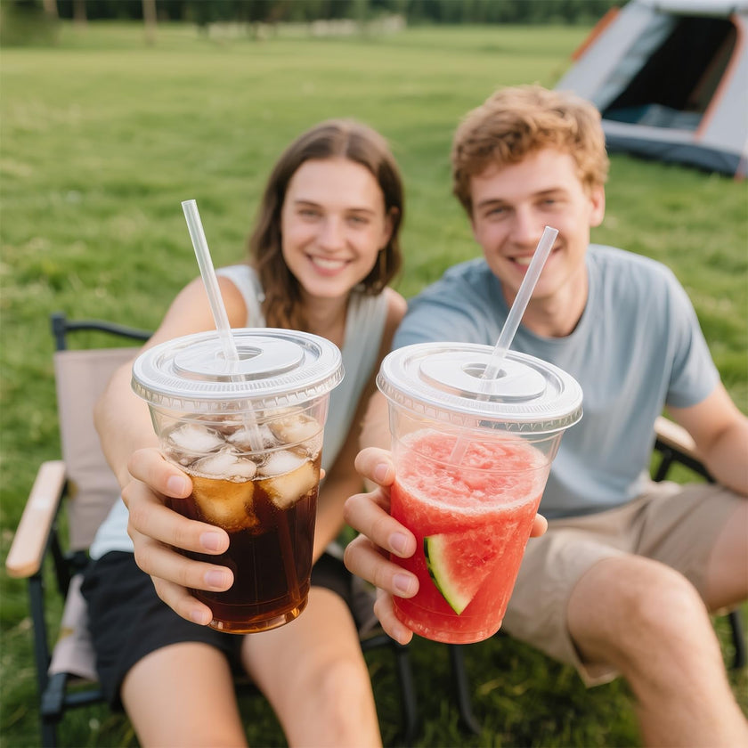 Joyeux 100 Pack 16 oz Clear Plastic Cups with Lids and Straws - Disposable Iced Coffee Cups for Matcha, Milkshakes, Smoothies and to go Drinks 🍁 All In One Marketplace Canada