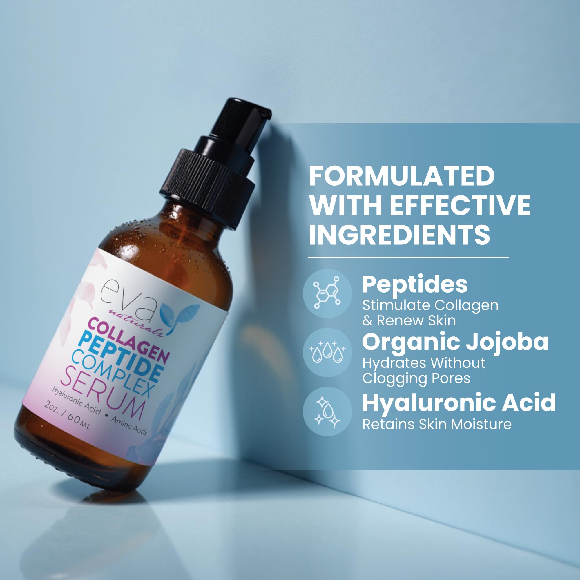 Eva Naturals Peptide Serum for Face – Collagen Boosting Anti-Aging Facial Serum for Wrinkles, Fine Lines & Microneedling – Skin Firming, Smoothing & Hydrating Peptides Booster 🍁 All In One Marketplace Canada