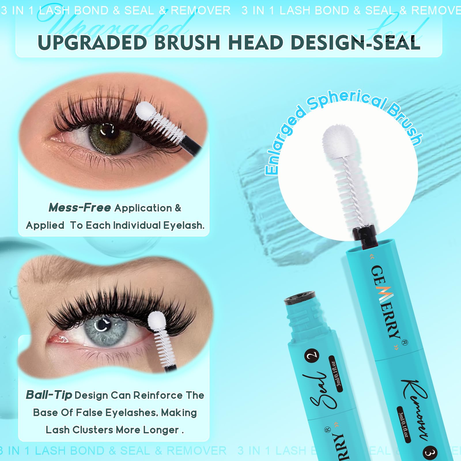 GEMERRY 3-IN-1 Lash Glue Lash Bond and Seal and Remover Clusters Lashes Glue Black Cluster Eyelash Glue Waterproof Long Lasting DIY Eyelash Extension at Home Latex-Free 9ML 🍁 All In One Marketplace Canada
