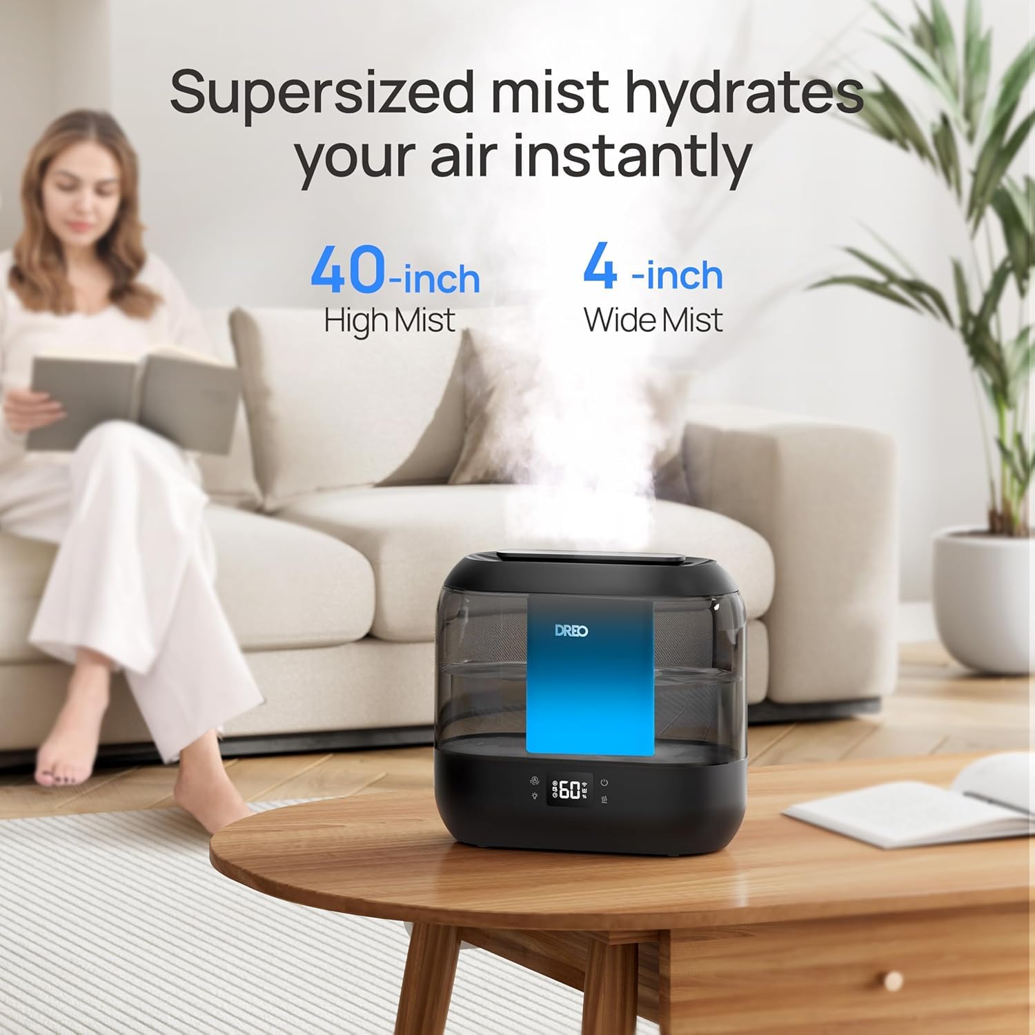 DREO Smart Humidifiers for Bedroom, Top Fill 4L Supersized Cool Mist Humidifier with Nightlight, 36H Runtime, Touch/APP/Voice Control, Quiet Ultrasonic Humidifiers for Large Room, Baby, Plants 🍁 All In One Marketplace Canada
