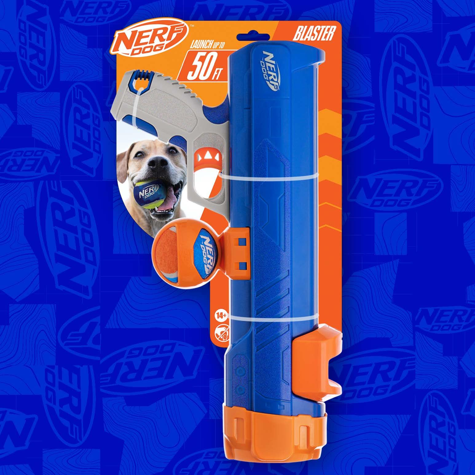 Nerf Dog Tennis Ball Blaster Dog Toy with 1 Ball, 16 in, Blue/Orange 🍁 All In One Marketplace Canada