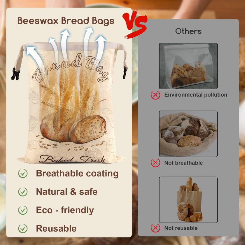 Beeswax Bread Bags for Sourdough, 2 Pack Reusable Bread Bag for Storage XL 17x13 Inch, Large Linen Bags for Homemade Sourdough - Keep Fresh, Freezer Safe 🍁 All In One Marketplace Canada