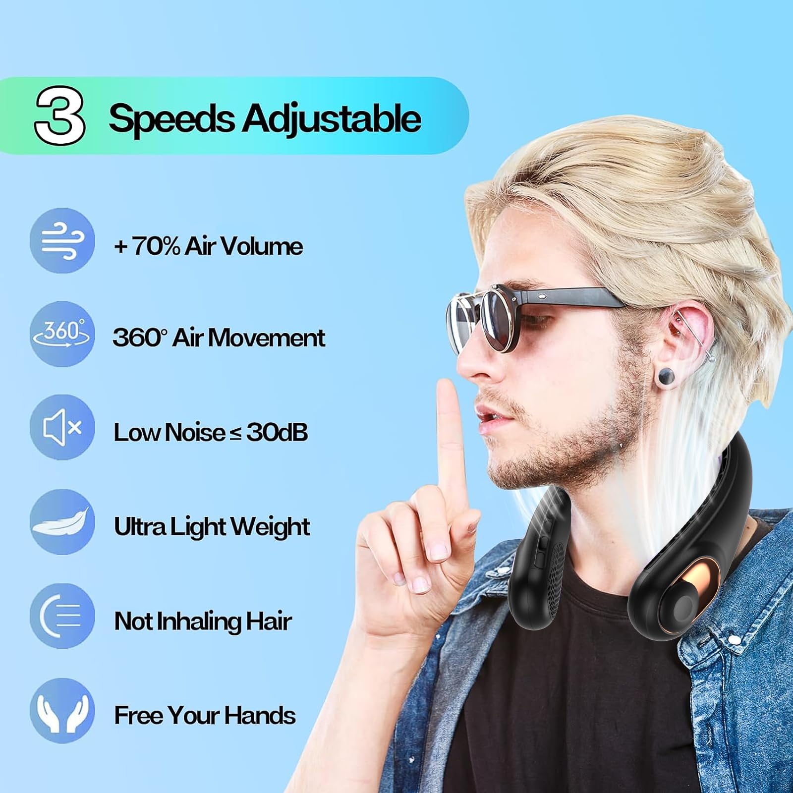 Portable Neck Fan with LED Display & 360° Cooling Airflow, 3 Speed Settings Bladeless Cooler, 4000mAh Rechargeable Battery, Ultra-Quiet Personal Fan for Home, Office, Travel, Sports 🍁 All In One Marketplace Canada
