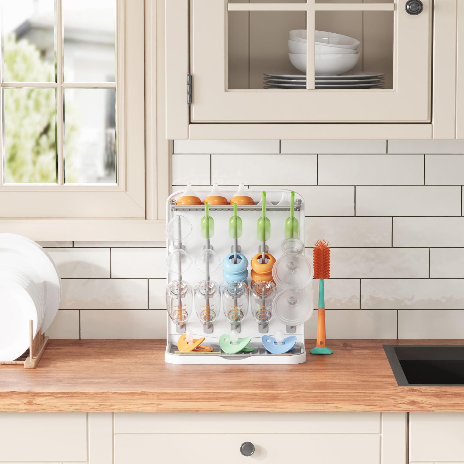 Lifewit Large Baby Bottle Drying Rack for 15 Bottles, Removable Pacifiers Box, Drip Tray, Vertical Rack for Bottle Accessories, Weighted Straws，Pump Parts, BPA-Free, White&Gray, Without Drain Mat 🍁 All In One Marketplace Canada