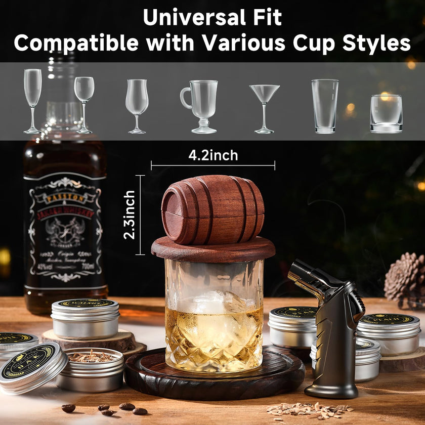 Whiskey Smoker Kit with Torch - 6 Flavors Wood Chips, 2 Glasses, 2 Ice Ball Molds - Cocktail Smoker Infuser Kit, Old Fashioned Drink Smoker Kit, Birthday Bourbon Whiskey Gifts for Men,Dad(NO Butane) 🍁 All In One Marketplace Canada