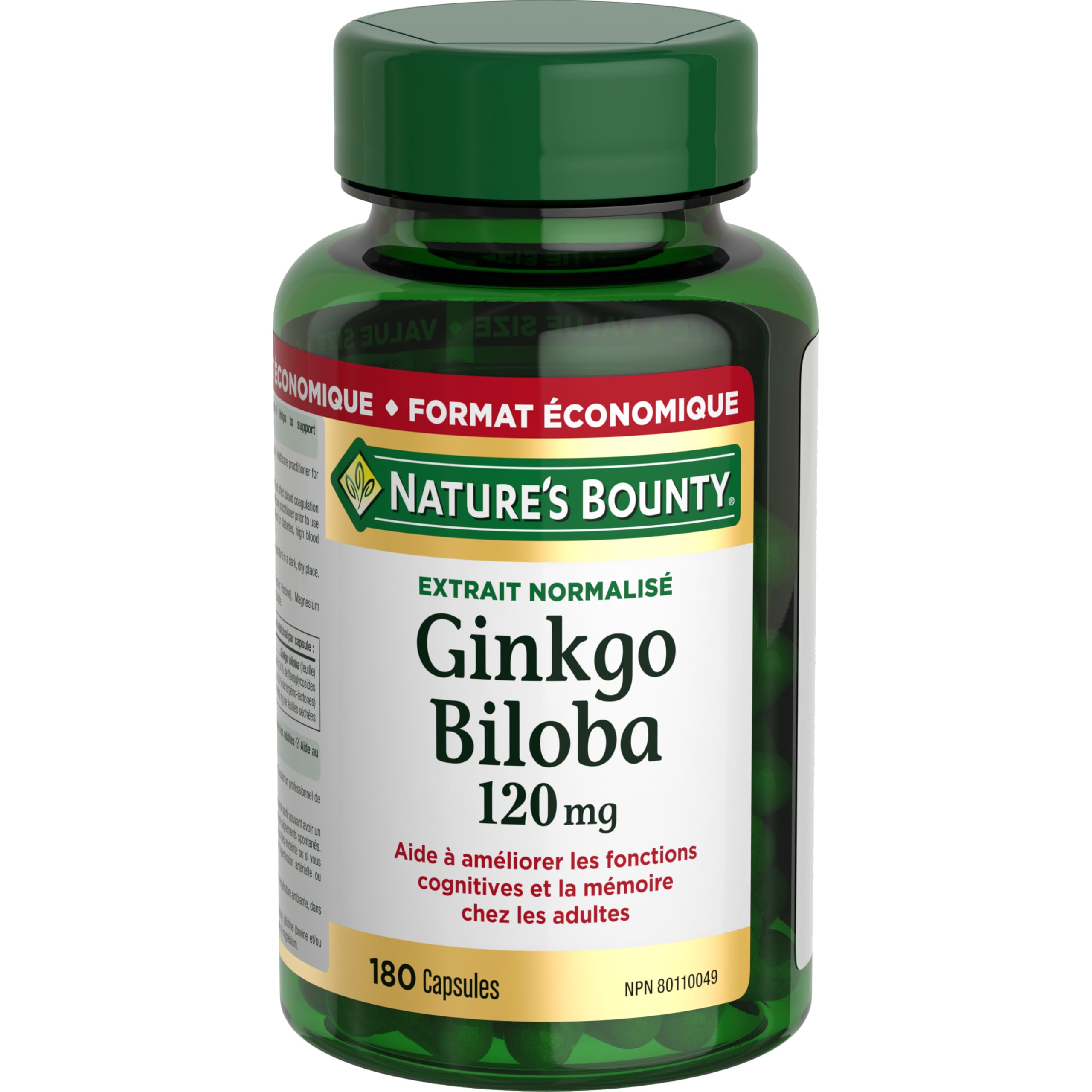NATURE'S BOUNTY Gingko Biloba, 120 mg, Value Size, Helps to Enhance Cognitive Function, 180 Capsules, 78.5 g 🍁 All In One Marketplace Canada