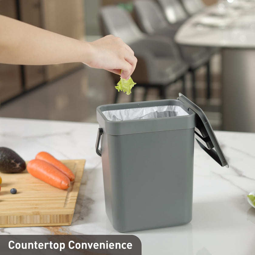 EKO Puro Mini Wall-Mounted Trash Can with Lid, Indoor Food Waste Compost Bucket, 0.79 Gal / 3L Small Hanging Trash Can for Kitchen (Grey) 🍁 All In One Marketplace Canada
