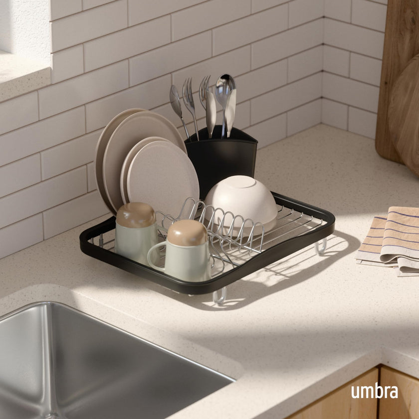 Umbra Sinkin Dish Drying Rack – Drainer Caddy with Removable Cutlery Holder – Use in Sink or On Counter, Standard, Black/Nickel 🍁 All In One Marketplace Canada