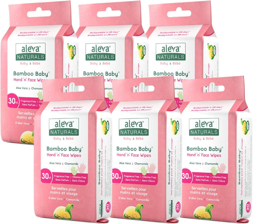 Aleva Naturals Bamboo Baby Hand and Face Wipes - Natural and Organic Ingredients, Cleans and Moisturizes, Extra Strong, and Ultra Soft - Economy Pack- 30ct X 6= 180 Count, Unbleached 🍁 All In One Marketplace Canada