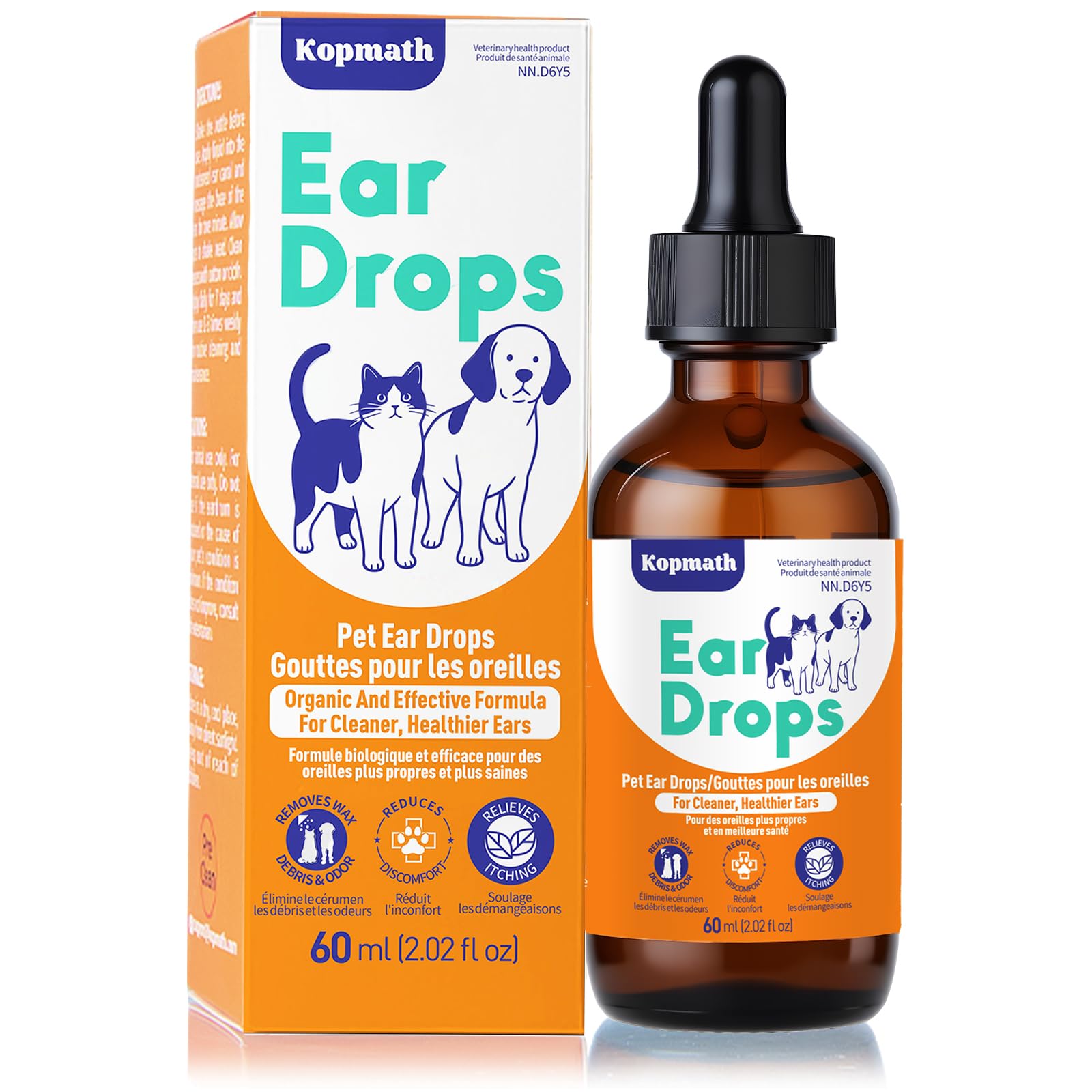 Kopmath Dog Ear Drops, Dog Ear Cleaner, Pet Ear Cleaning, Natural Solution for Dogs and Cats,60ml with Dropper 🍁 All In One Marketplace Canada
