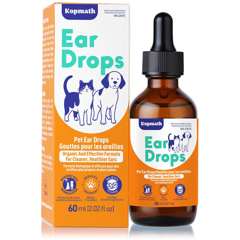 Kopmath Dog Ear Drops, Dog Ear Cleaner, Pet Ear Cleaning, Natural Solution for Dogs and Cats,60ml with Dropper 🍁 All In One Marketplace Canada