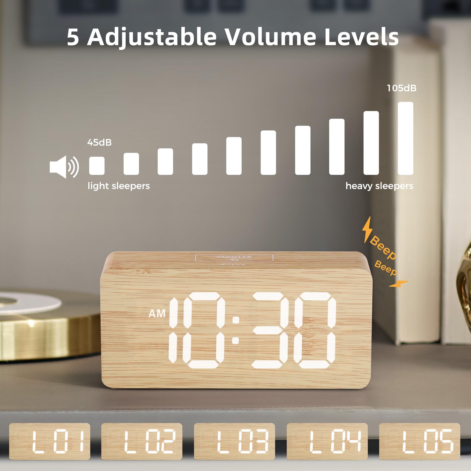 Wooden Digital Alarm Clocks for Bedrooms: Dimmable Dual Alarm Clock with Large Numbers for Bedside Desk - Bamboo 🍁 All In One Marketplace Canada