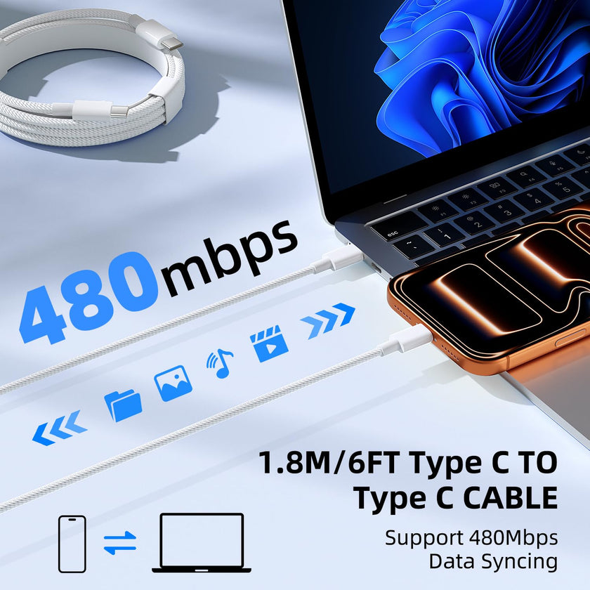 Tearplex 140W C to C Super Fast Charger,Compatible with MacBook Pro 16, 15, 14, 13 Inch, MacBook Air 13 Inch, iPad Pro 2021/2020/2019/2018, Lenovo and All Type C Devices White 🍁 All In One Marketplace Canada