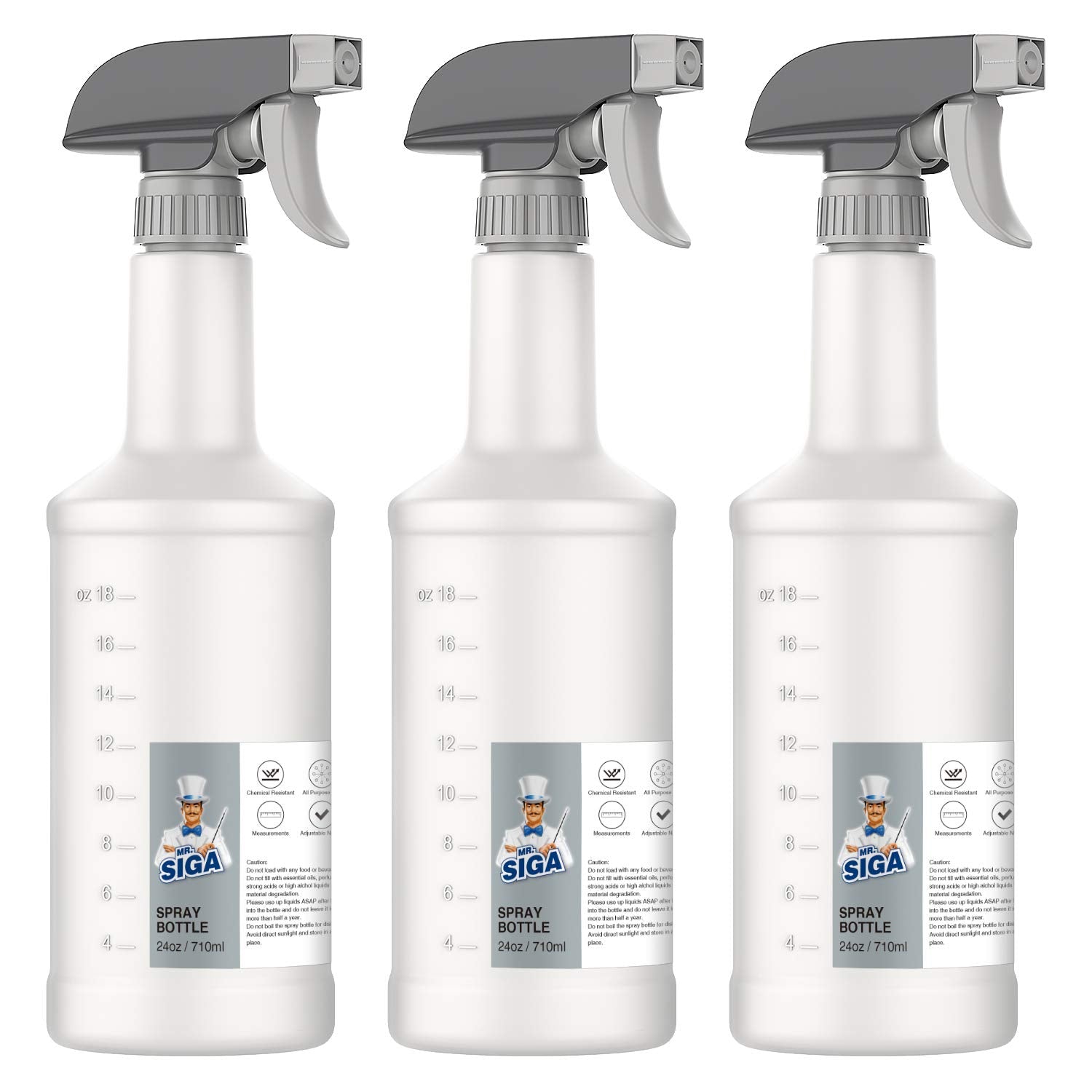 MR.SIGA 24 oz Plastic Spray Bottles for Cleaning Solutions, HDPE Commercial Grade Refillable Spray Bottles with Measurements and Adjustable Leak Proof Nozzle, 3 Pack 🍁 All In One Marketplace Canada